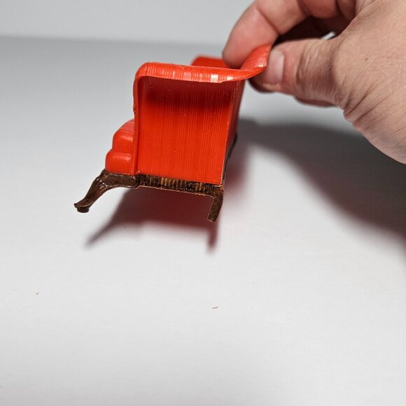 Vintage Renwal Plastic Dollhouse Davenport Couch Sofa Red w/Wood Detailing - Picture 6 of 9